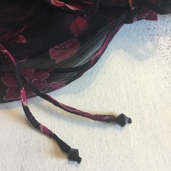 Sheer blouse, beaded middle, keyhole tie front with beaded tie witchy feminine M - Picture 5 of 5